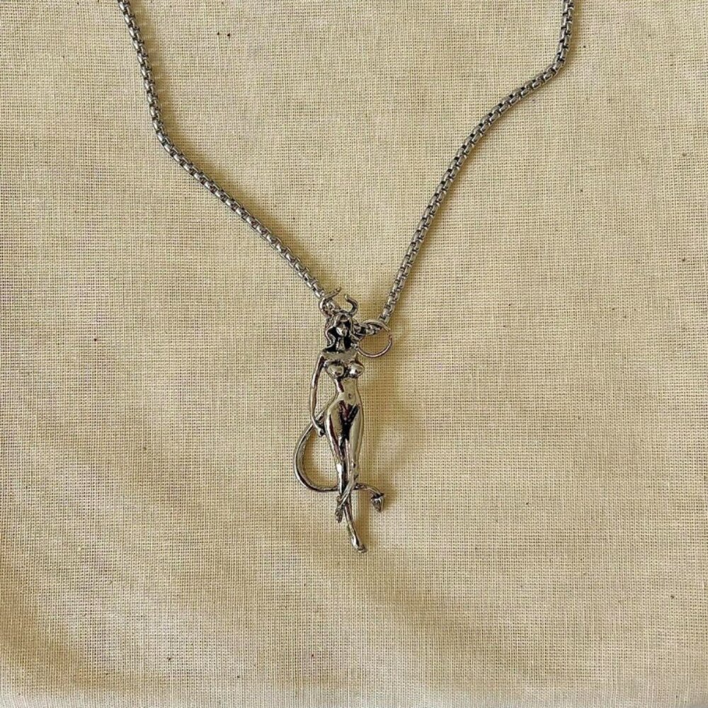 y2k 2000s style heavy metal punk grunge emo sexy devil girl pendant necklace